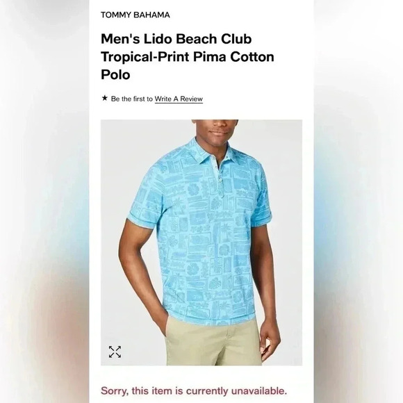 TOMMY BAHAMA Men's Lido Beach ClubTropical-Print Pima Cotton Polo Size M - Picture 2 of 4